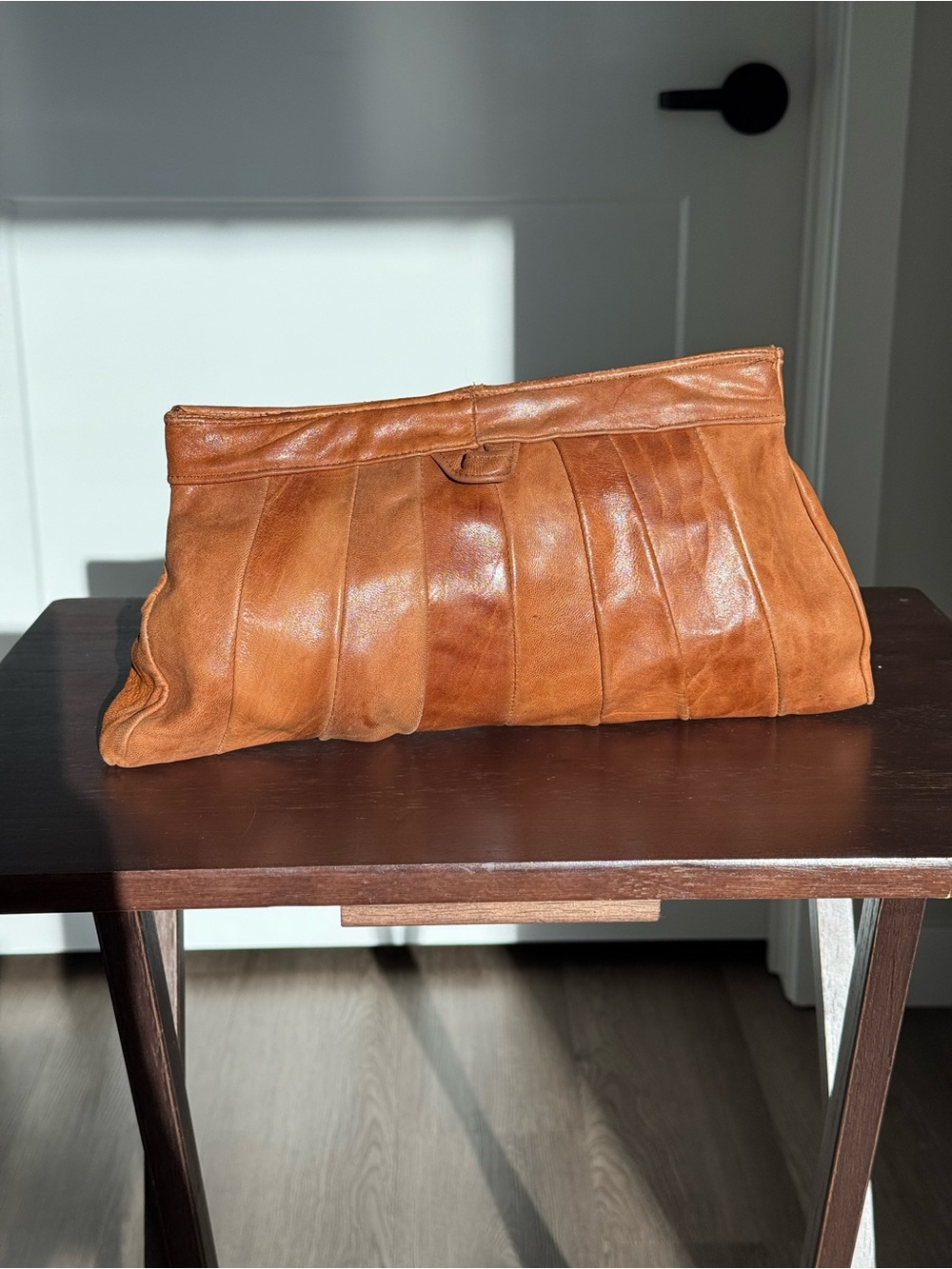 Soft Brown Leather Clutch Crossbody Bag Camel Tan Boho Minimalist Old Money Boho